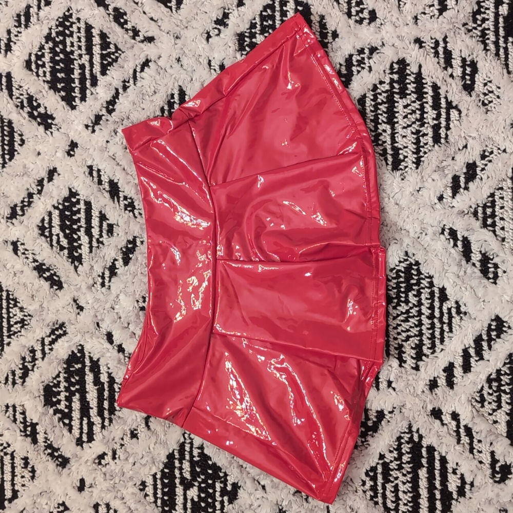 ICON Red Solid Patent Pleated Skirt